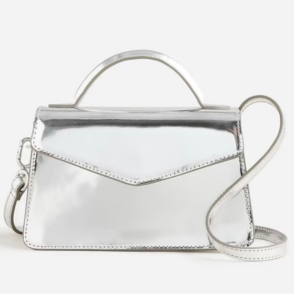 J Crew Gracie Top-Handle Bag
Metallic Leather Silver BT856